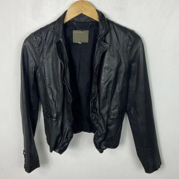 Muubaa 100% Lamb Leather Jacket Black Biker Moto Naiden Size 2 Style M0275‎ Coat - Picture 8 of 13